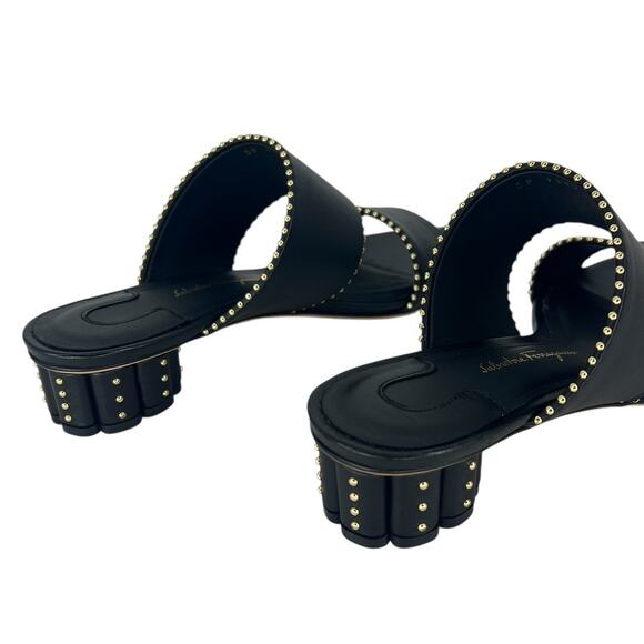 Salvatore Ferragamo Black Belluno Studs Slide Two-Strap Mule - Picture 11 of 14